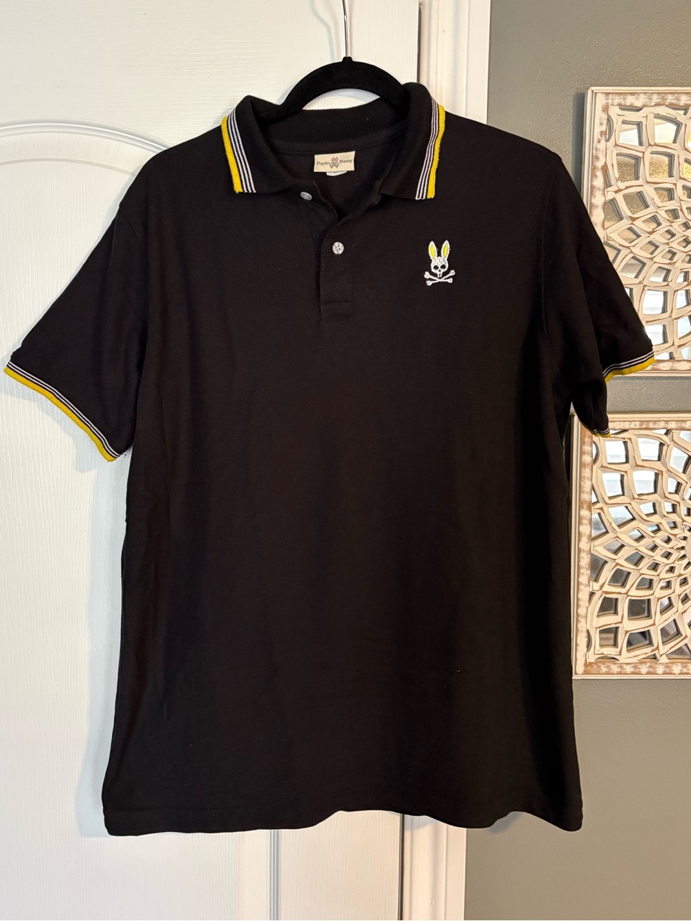 Psycho Bunny Black Polo with Yellow Trim and Bunny Emblem